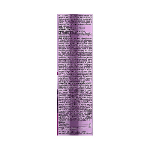 CASA JARDÍN Insecticida especial antiácaros del polvo 300 ml.