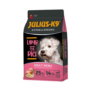 JULIUS K9 Pienso hipoalergénico de cordero y arroz para perros adultos, JULIUS-K9 saco 3 kg.