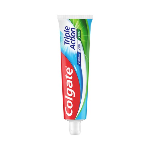COLGATE Triple action Pasta de dientes con calcio, triple acción y sabor a menta intensa 100 ml.