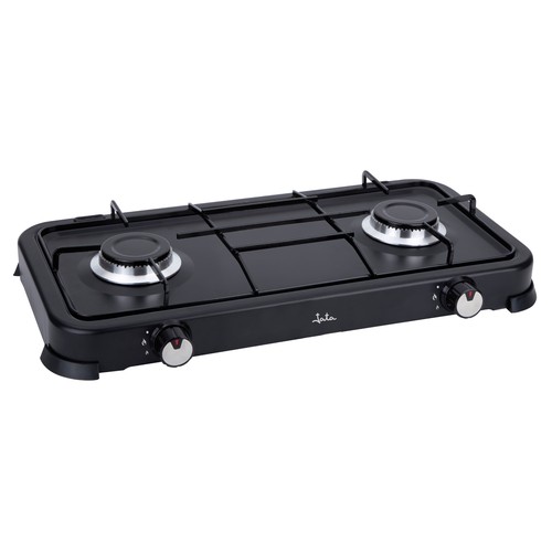 Cocina gas portátil JATA JECG2702 2 quemadores, tapa protectora extraíble.