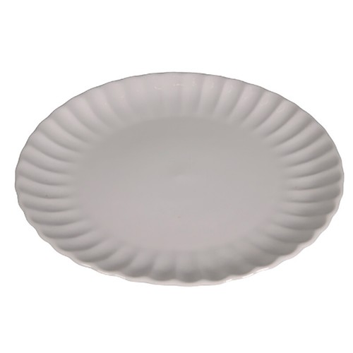 Plato llano de Gres de petalos de 27cm, color beige claro, ALCAMPO.