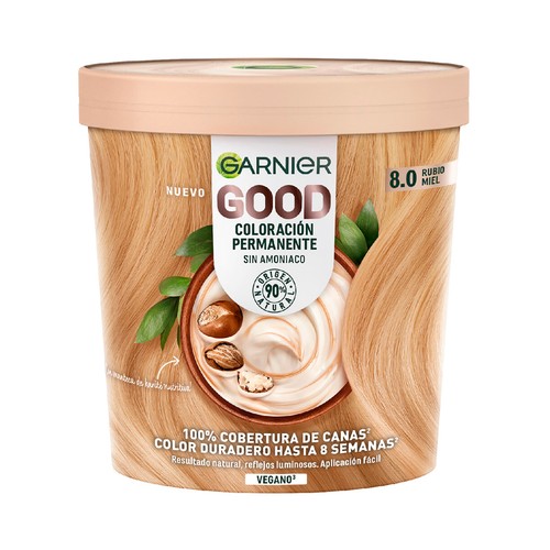 GARNIER Good Coloracion permanente sin amoniaco, tono 8.0 Rubio miel.