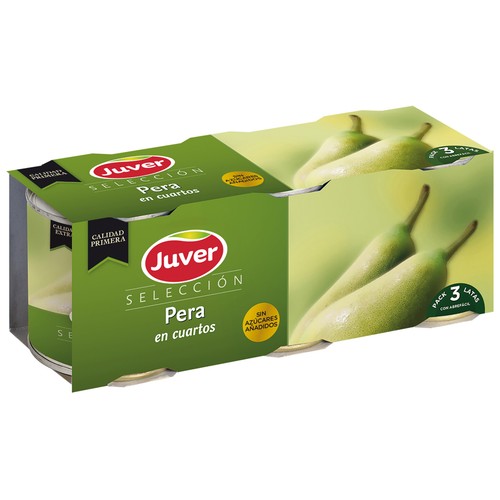 JUVER Pera en cuartos en almíbar JUVER pack 3 uds. p.e 115 g.
