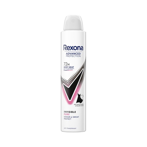 REXONA Advanced protection invisible pure Desodorante en spray para mujer anti-transpirante y anti-olor 200 ML.