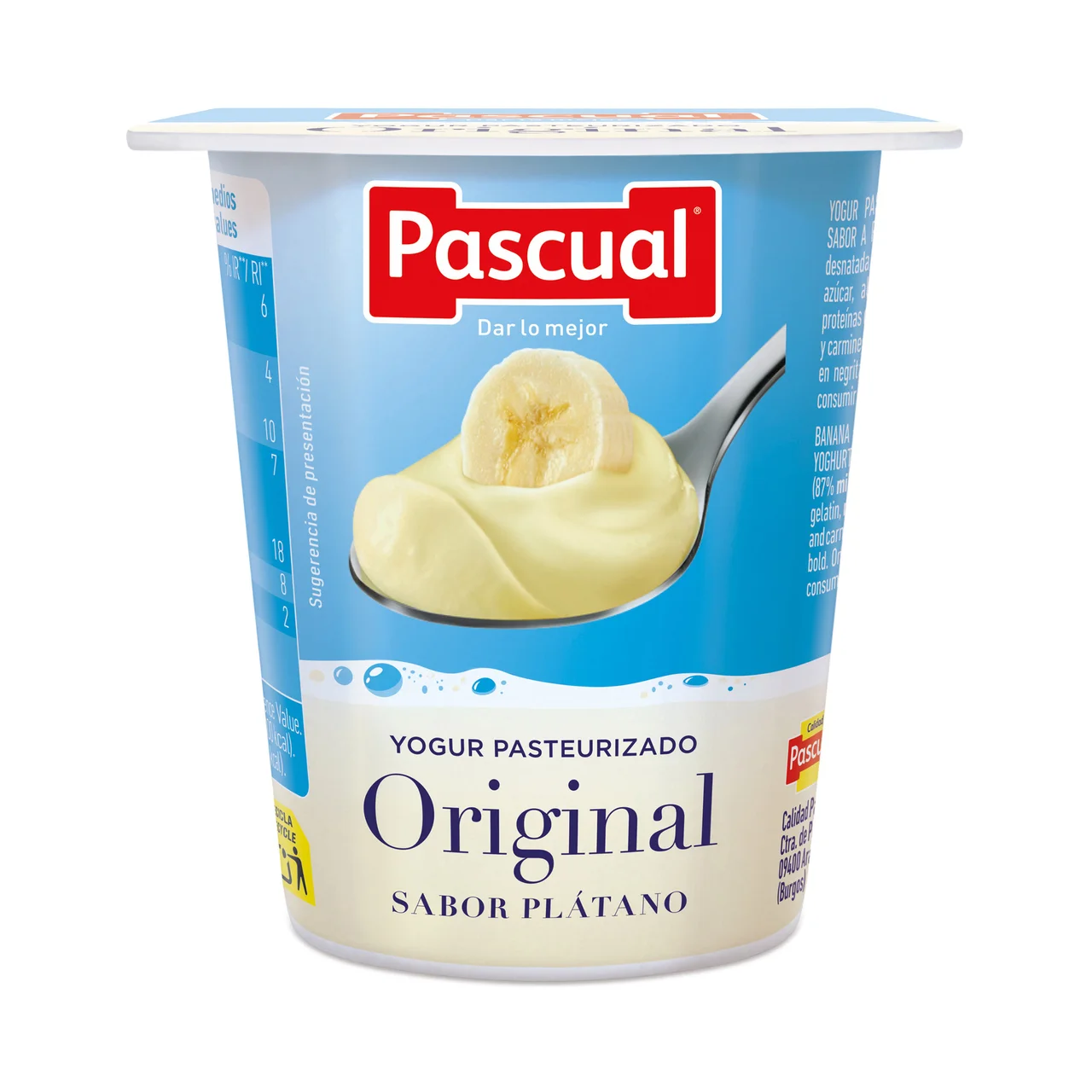 Yogur pasteurizado con sabor a plátano 4 x 125 g.