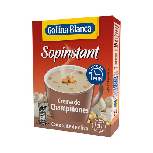 GALLINA BLANCA Sopinstant Crema de champiñones con picatostes 3 uds. 19,5 g.