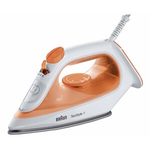 Plancha de vapor BRAUN TexStyle 1 SI1009OR, suela antiadherente, potencia 1900W.