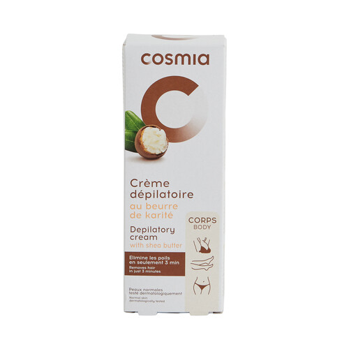 COSMIA Crema depilatoria para axilas, piernas y línea del bikini, con manteca de karité para todo tipo de pieles 150 ml.