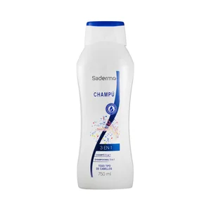 SADERMO Champú 3 en 1 (champú, champú anticaspa y acondicionador) para todo tipo de cabellos 750 ml.