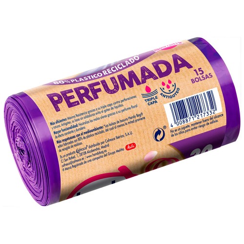 HANDY BAG Bolsas de basura perfumada capacidad 30 L. 55 x 63 cm 15 Uds.