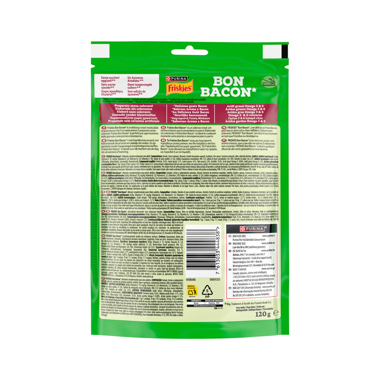 Snacks para perros con aroma a bacon 120 g.