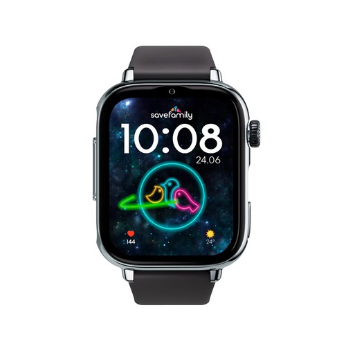 Smartwatch SAVEFAMILY SaveWatch Plus 2, Esfera Plata, Correa de Silicona Black".