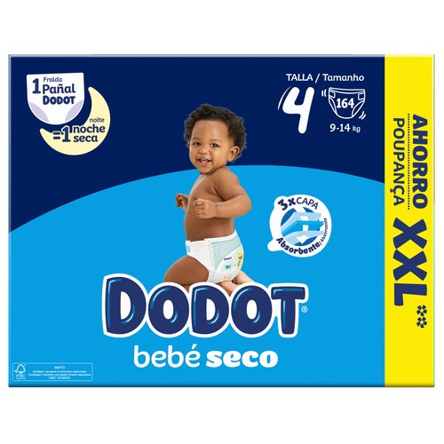 DODOT Bebé-seco Pañales talla 4 (9-14 kg) 164 uds.