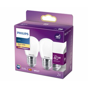 Imagen de Pack de 2 bombillas Led E27, 4,3W=40W, luz cálida 2700K, 1050lm, PHILIPS.