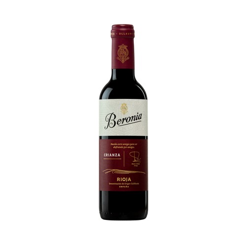 Vino tinto crianza con demoniación de origen calificada Rioja BERONIA botella de 37.5 cl.