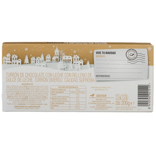 PRODUCTO ALCAMPO Turrón de chocolate relleno de dulce de leche 200 g