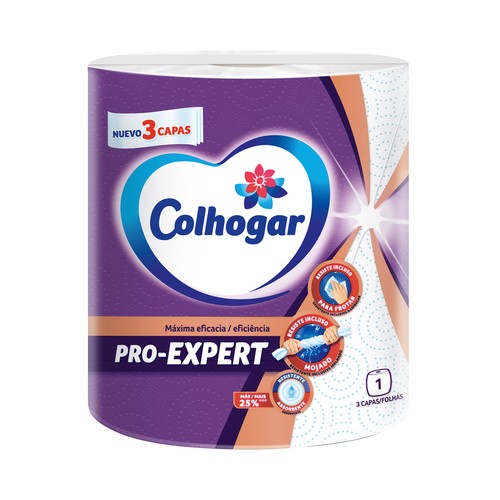 COLHOGAR Pro-expert Papel de cocina de 3 capas, 91 metros.