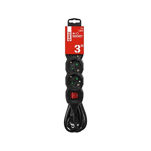 Base 4 tomas negra 2P+T interruptor 1,5m. EMOS