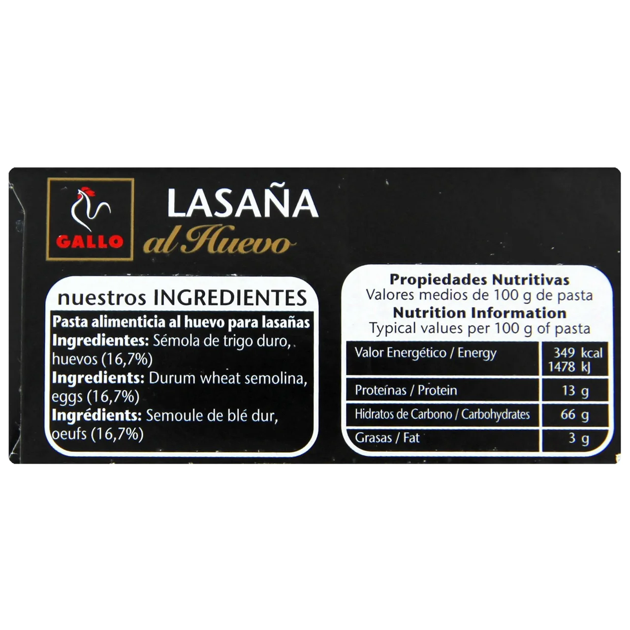 Pasta lasaña placas 20 unidades 250 g.