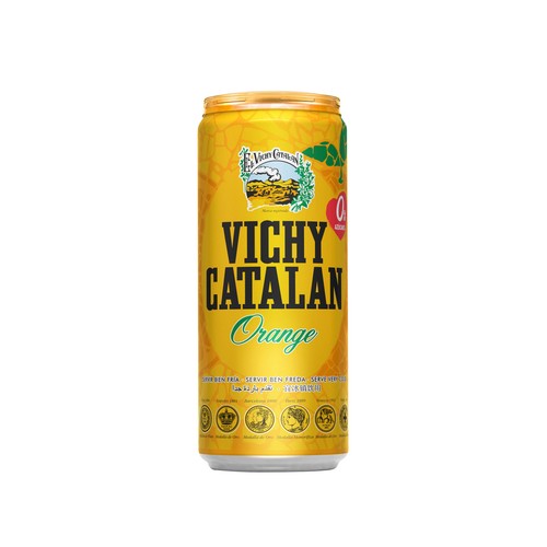 VICHY CATALAN Agua mineral con gas sabor naranja lata de 33 cl.