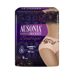 AUSONIA Discreet boutique Braga desechable color carne, talla M, para perdidas medias a severas 9 uds.
