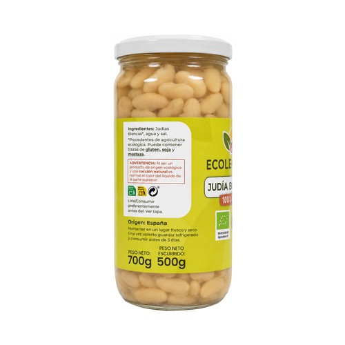 ECOLECERA Judía (alubia) blanca cocida ecológica 500 g.