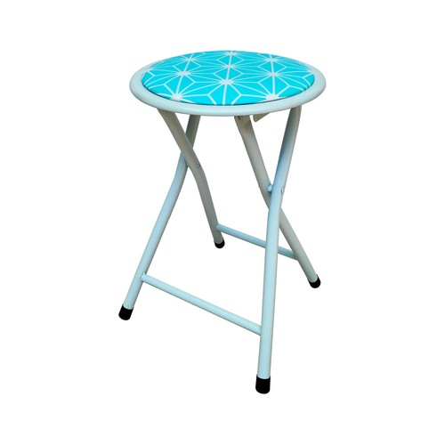 Taburete plegable de pvc color azúl con tubo blanco, CAMILLO RIGAMONTI.
