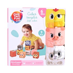Imagen de Cubos Blanditos Animales, 9 piezas juguetes para el desarrollo de la destreza y la coordinación +6 Meses ONE, TWO FUN Baby