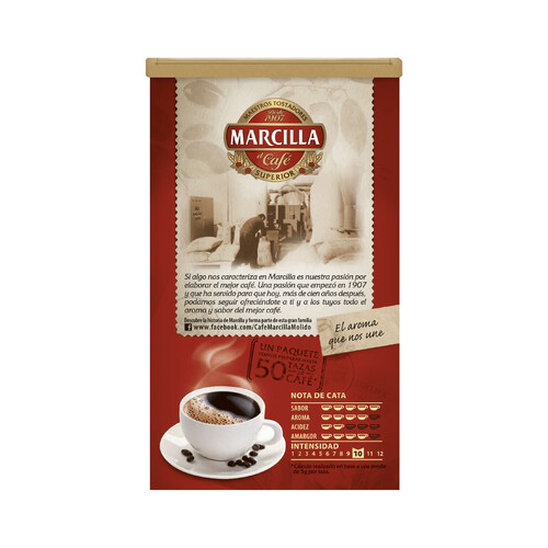 MARCILLA Café molido mezcla de tueste natural 50% y torrefacto 50% gran aroma MARCILLA 250 gr,