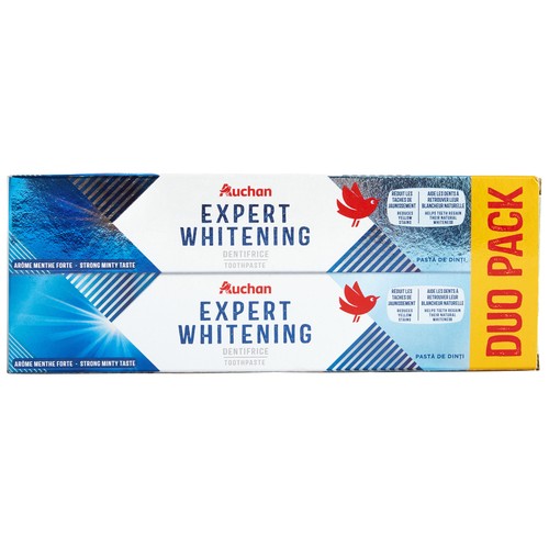 PRODUCTO ALCAMPO Expert whitening Pasta de dientes blanqueante, con sabor a menta fuerte 2 x 75 ml.