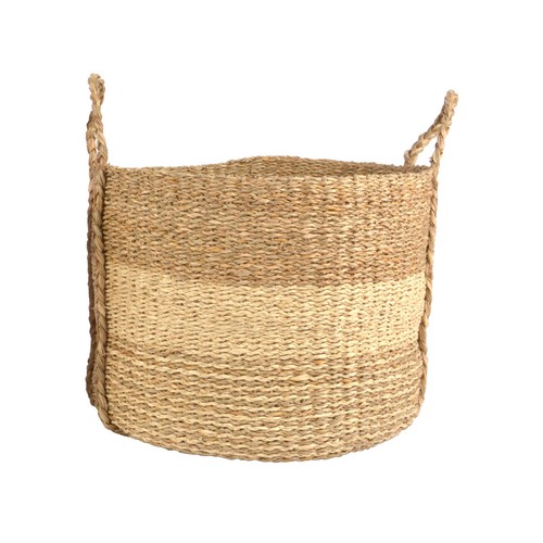 Cesto pongotodo plegable y con asas, hierba marina con acabado natural, 40cm. de diámetro, 40cm. de alto, TABERSEO.