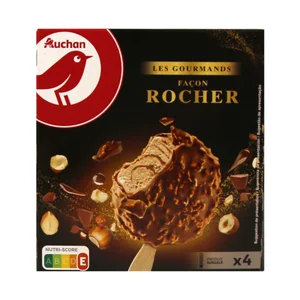 AUCHAN Les gourmands Mini bombones de helado de avellana, son salsa de avellana y cobertura de chocolate con leche  4 x 70 ml. Producto Alcampo
