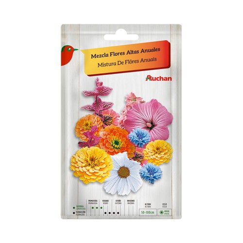 Sobre de semillas para plantar flores altas, de floración anual y de diversas variedades PRODUCTO ALCAMPO.
