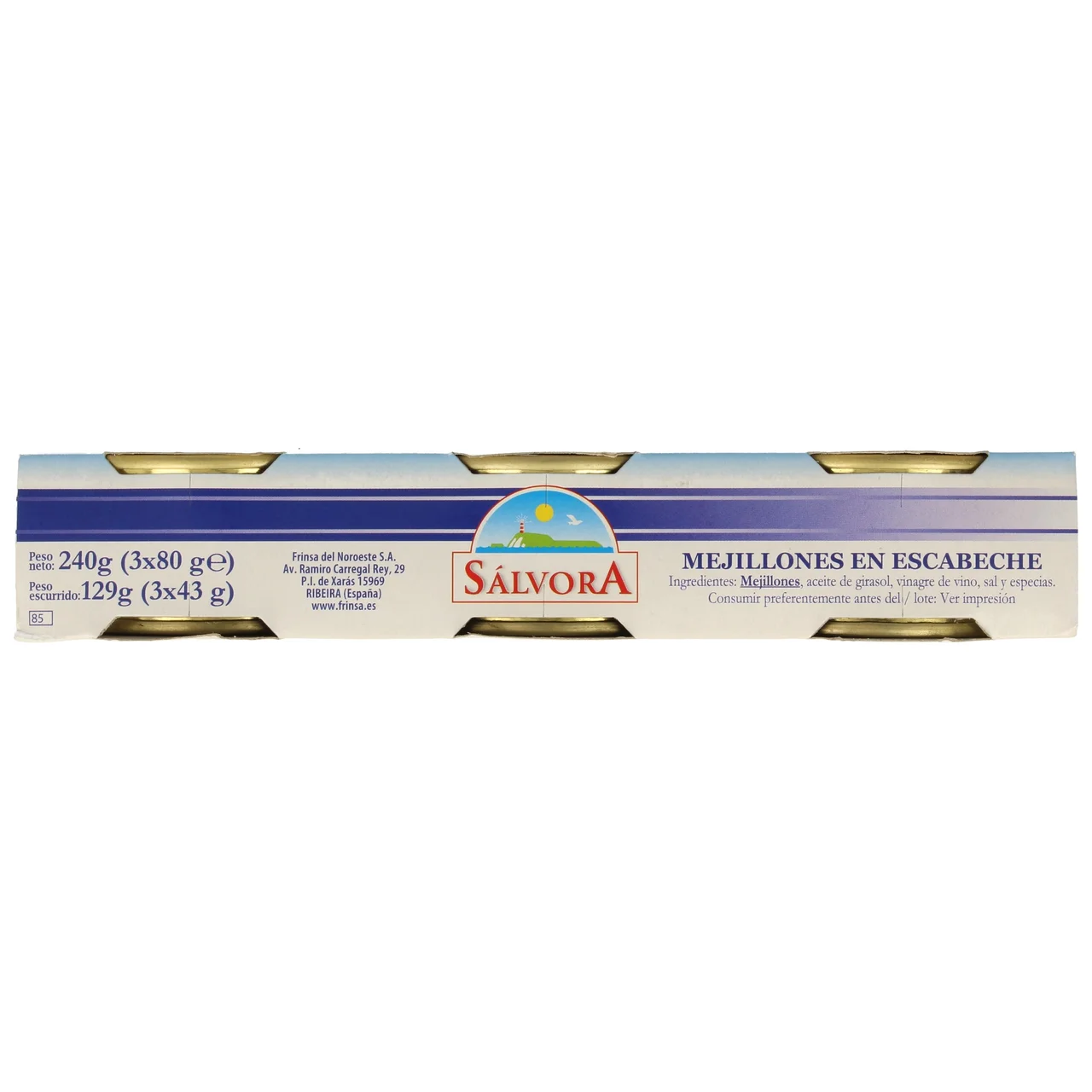 Mejillones escabeche lata de 80 g. pack de 3 uds.