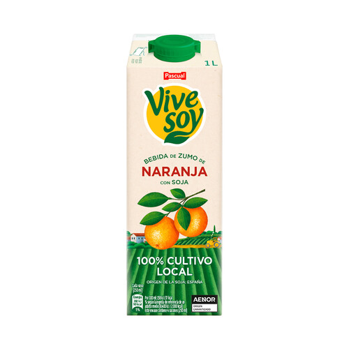 Bebida de zumo naranja con soja de cultivo 100% local VIVESOY de Pascual 1 l.