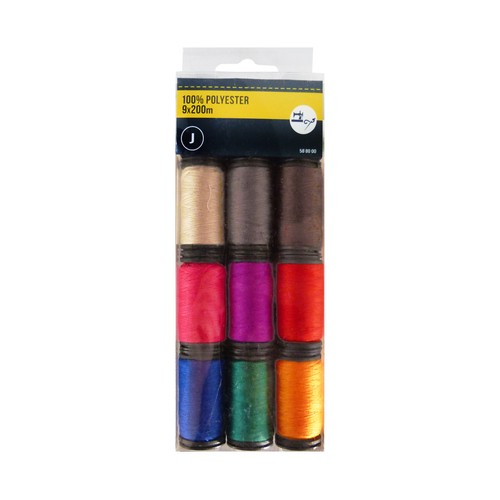 Set de 9 bobinas de 200 metros de hilo de poliéster de varios colores, STYLE.