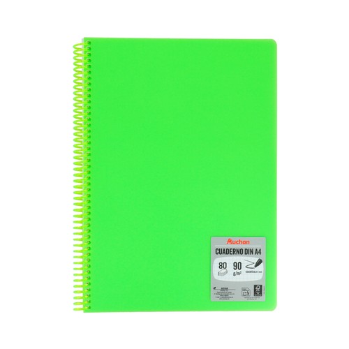 Cuaderno tamaño A4, color verde, 80 hojas de 4 x 4, 90 gr, ALCAMPO.