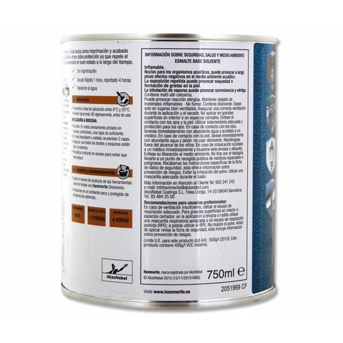 Esmálte antióxido, resistente al agua, de secado rápido y de color gris forja HAMMERITE 0,75 litros 1 unidad.