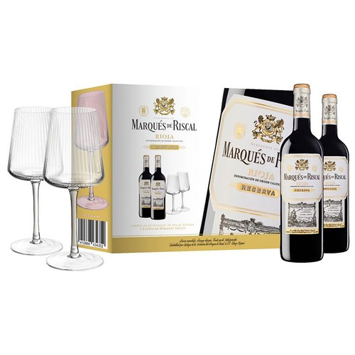 MARQUES DE RISCAL Estuche con 2 botellas de vino tinto crianza con D.O. Ca. Rioja + 2 copas.