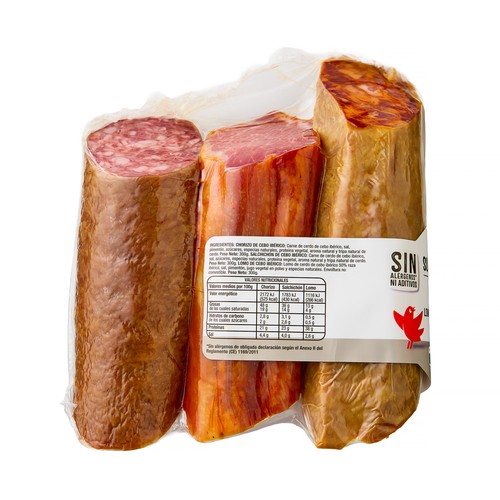 ALCAMPO CULTIVAMOS LO BUENO Lote de embutidos ibéricos lomo cebo (300g.), chorizo cebo (300g.) y salchichón cebo (300g.)