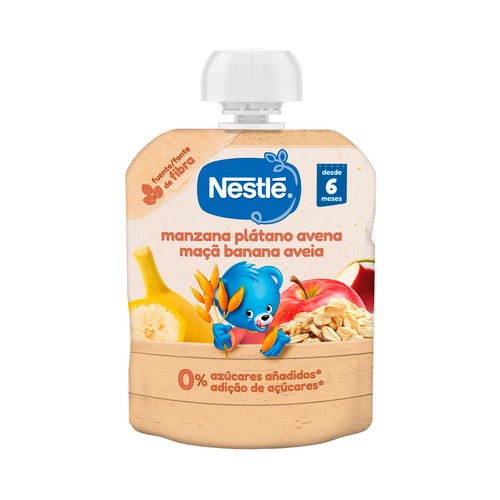 NESTLÉ Bolsita (pouch) de manzana, plátano y avena, a partir de 6 meses 90 g.