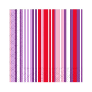20 servilletas MACADAMIA de rayas de colores rosa, de 33x33cm.