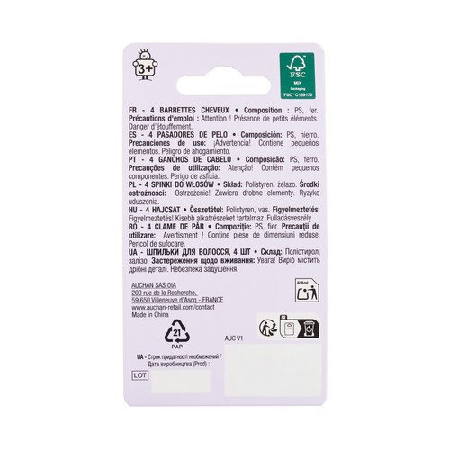 PRODUCTO ALCAMPO Pasadores de pelo infantiles 4 uds.