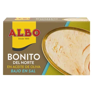 ALBO Bonito del norte en aceite de oliva con contenido reducido en sal lata de 82 g.