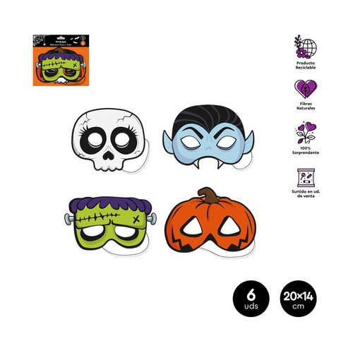 Máscaras cartón 6 unidades, formas Truco o Trato. OH YEAH