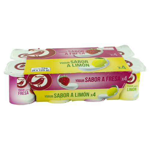 AUCHAN Yogures con sabores variados (4 de fresa y 4 de limón) 8 x 125 g. Producto Alcampo