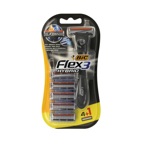 BIC Maquinilla de afeitar, con triple hoja y 4 hojas de recambio BIC Flex 3 hybrid 5 uds.