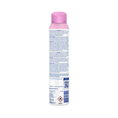 SANEX Dermo invisible Desodorante en spray para mujer con protección antitranspirante 24h y anti manchas 200 ml.