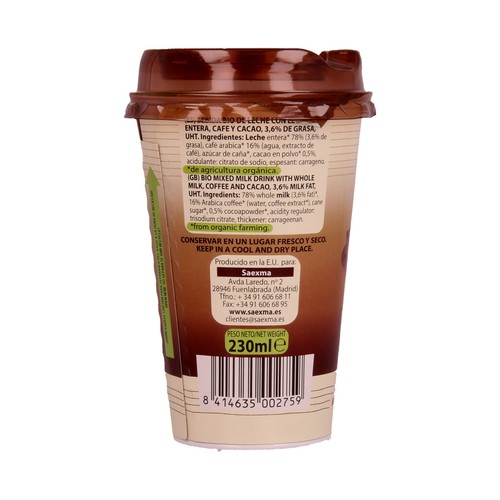 COOLIFE Bebida de café cappuccino de cultivo ecológico 230 ml.