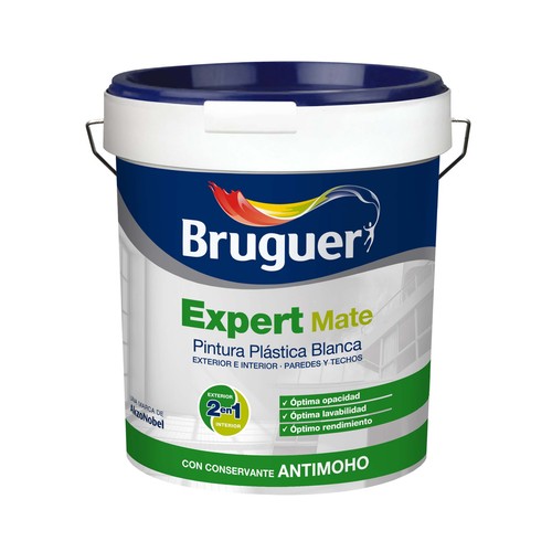 Pintura plástica interior-exterior, blanco mate, BRUGUER Expert, 15L